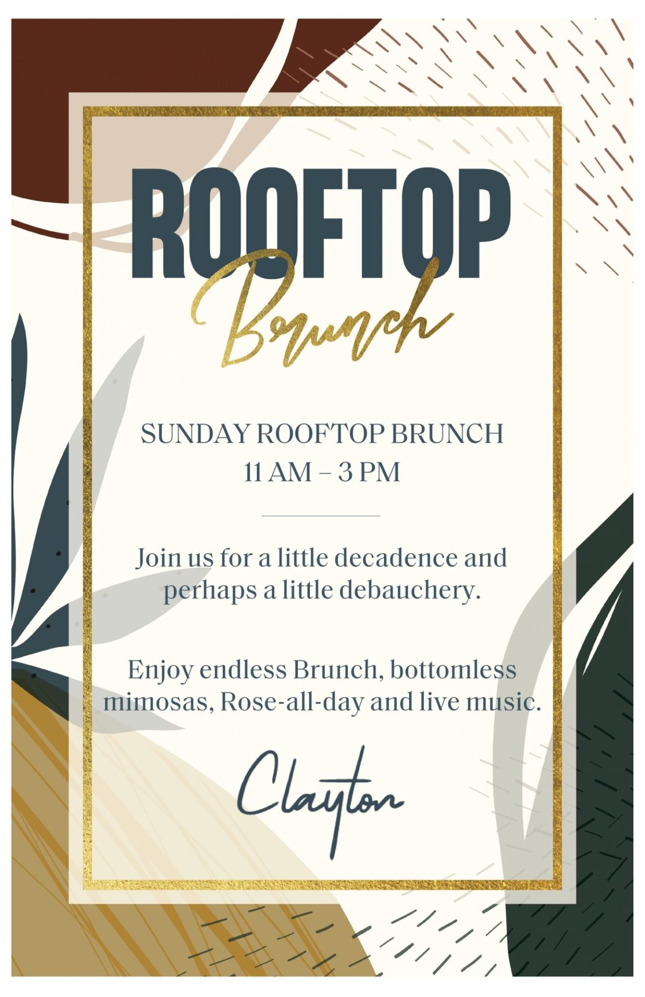 The Rooftop Brunch at the Clayton Hotel, dining space banner