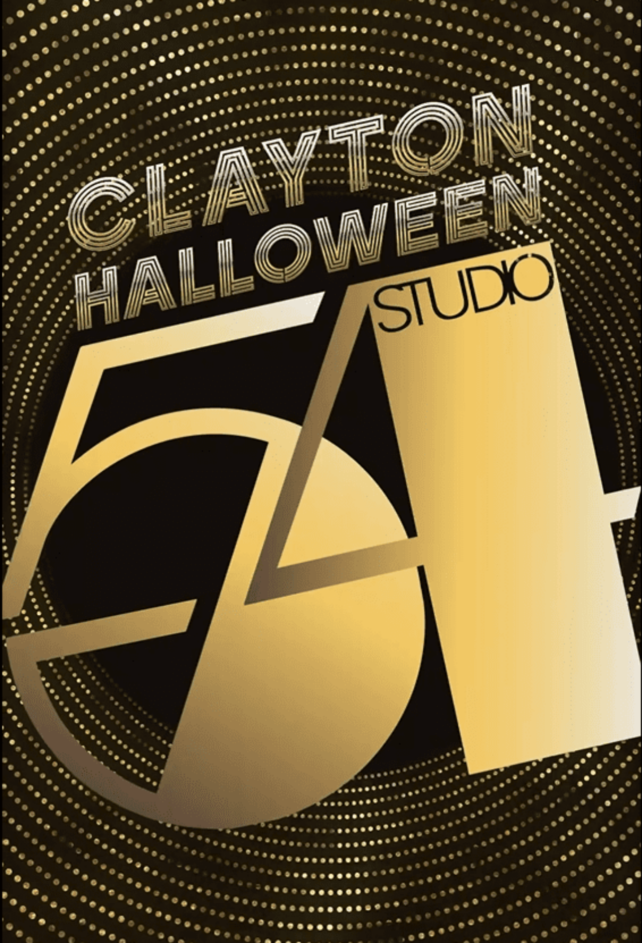 Clayton Halloween Studio 54 Flyer in black and gold
