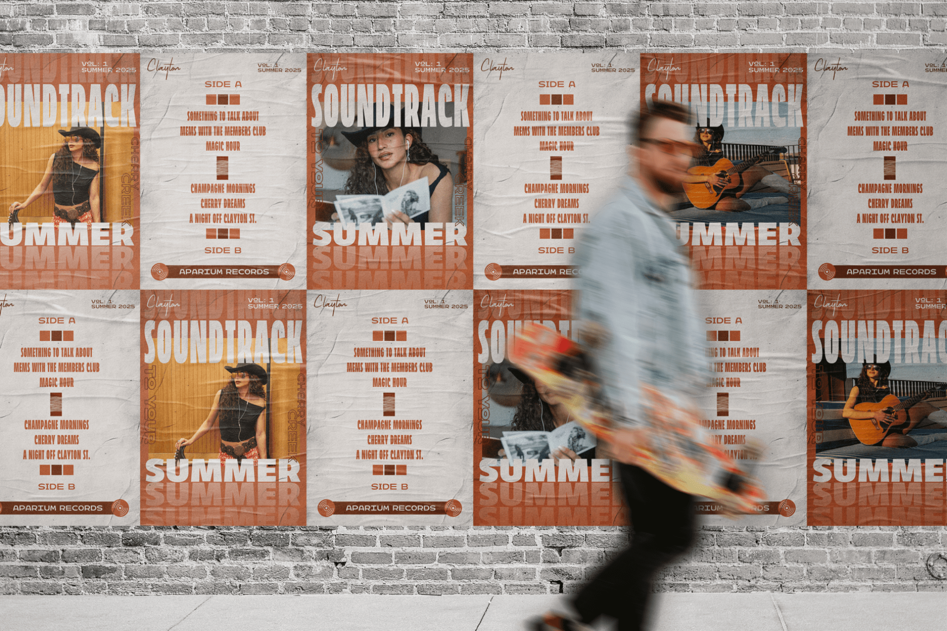 Person walking in front of Clayton Concert Posters